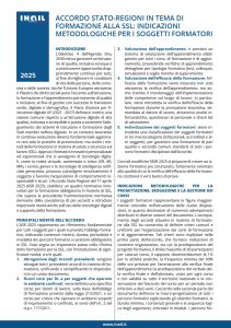 Dall’Inail un documento sull’Accordo Stato-Regioni in tema di formazione alla SSL